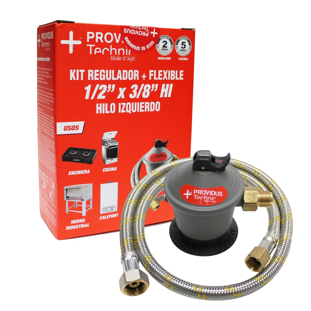 Kit Regulador de gas + Flexible 1/2” HI x 3/8” HI